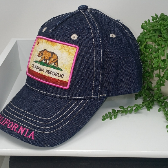 Robin Ruth Accessories - Robin Ruth Denim California Republic Hat - Blue and Pink